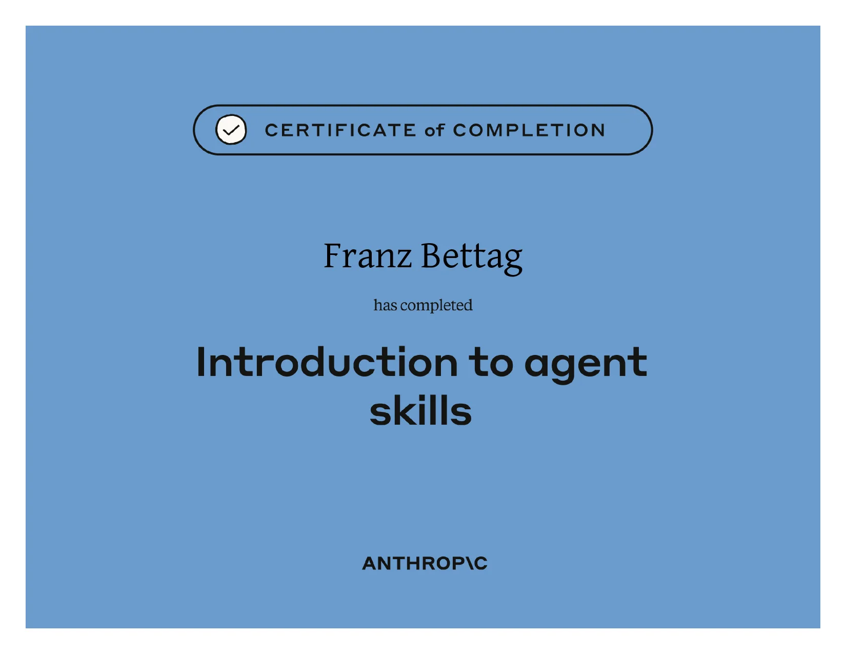 Course certificate awarded to Franz Bettag: Introduction to Agent Skills