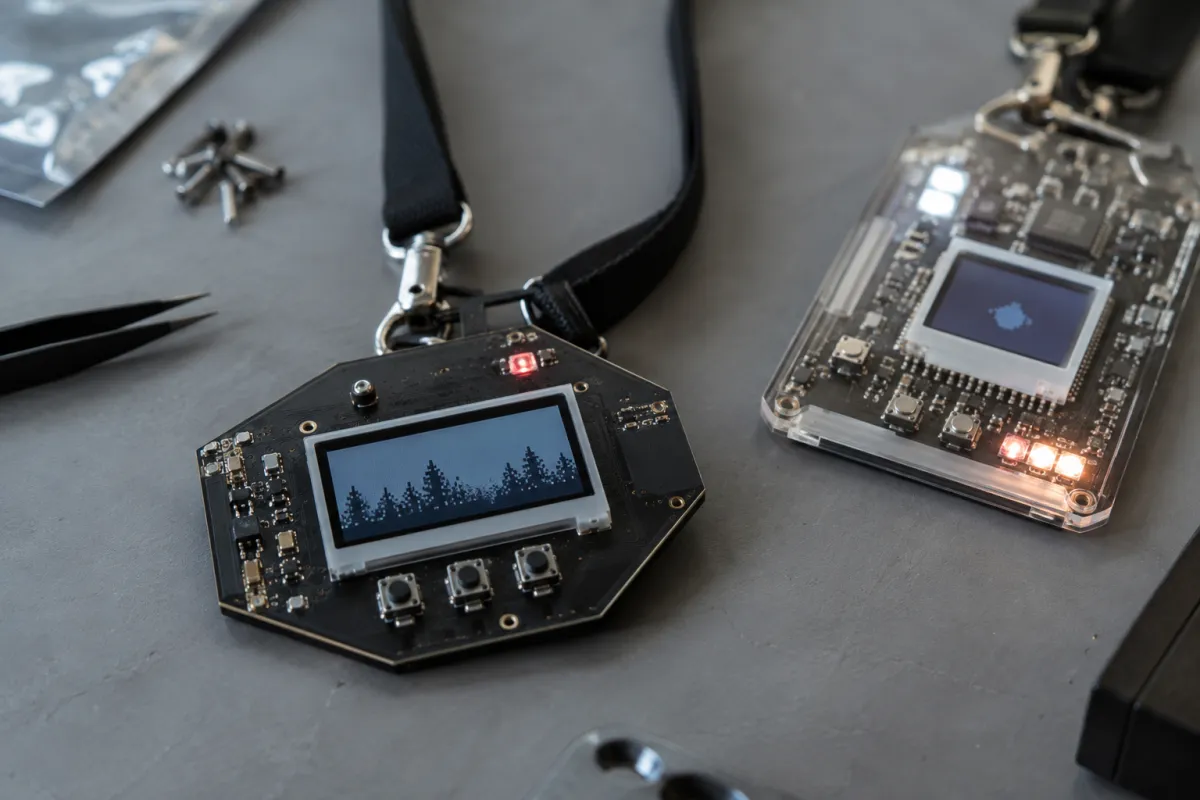 Illustrative scene of electronic conference badges